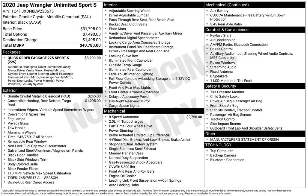2020 Jeep Wrangler Unlimited Sport S