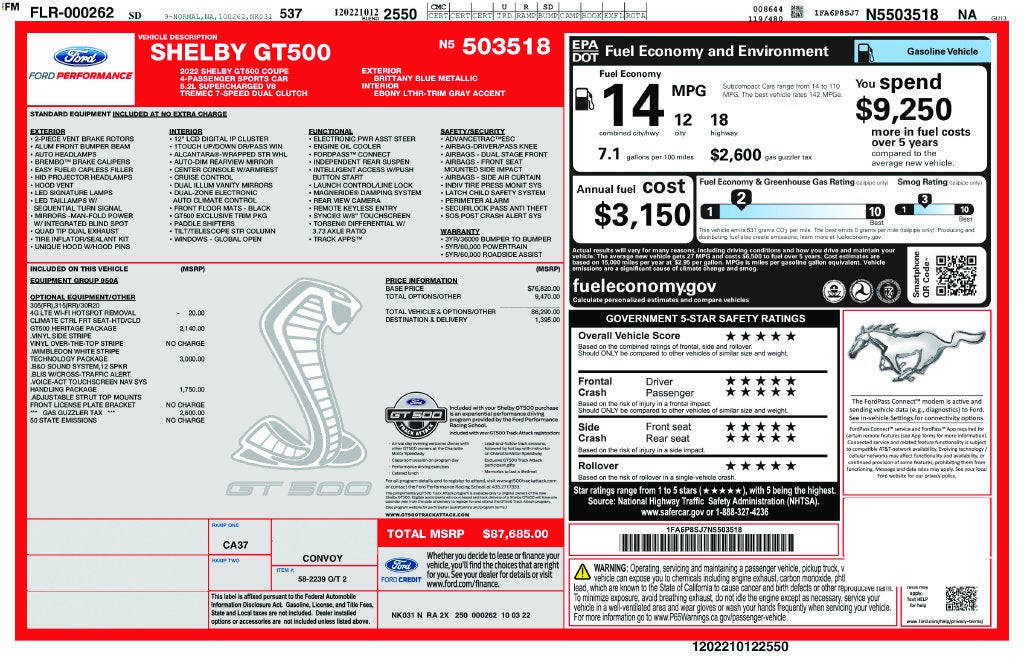 2022 Ford Mustang Shelby GT500