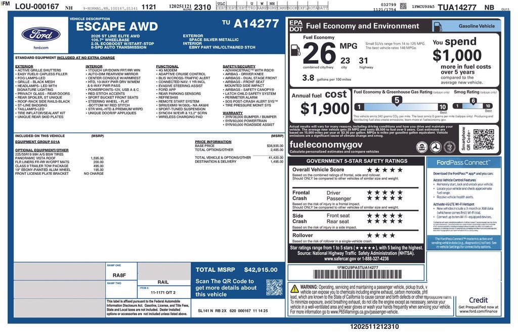 2026 Ford Escape ST-Line Elite