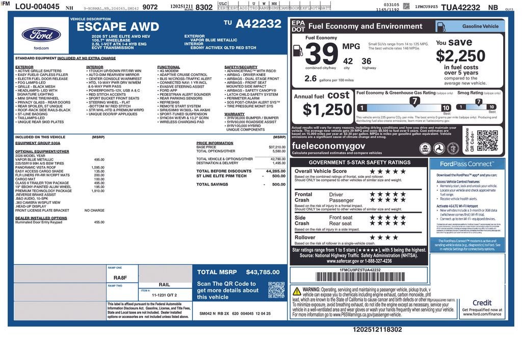 2026 Ford Escape Hybrid ST-Line Elite