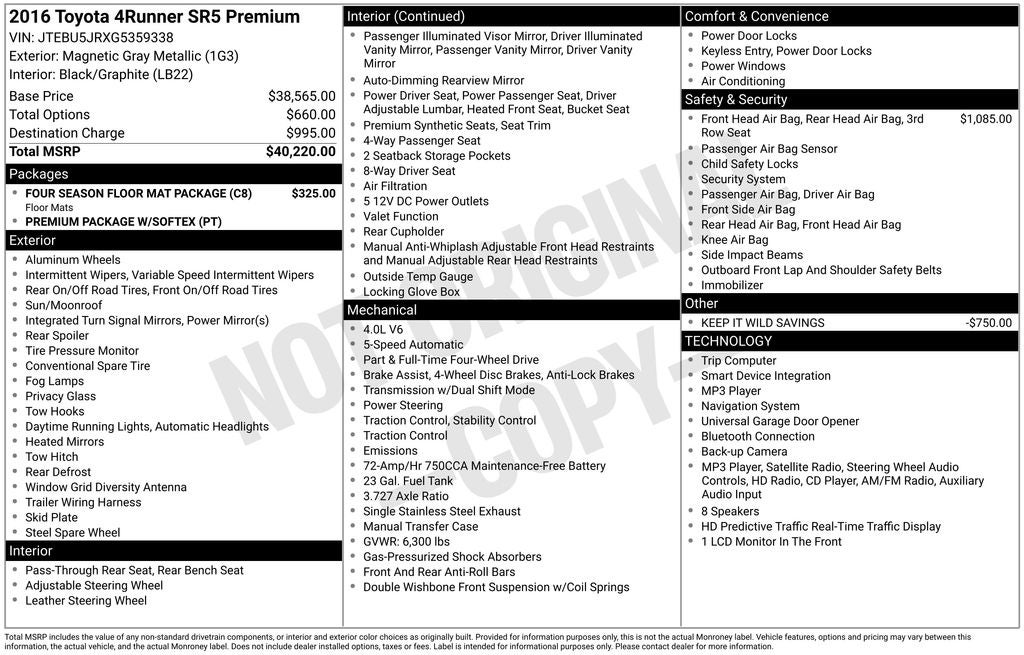 2016 Toyota 4Runner SR5 Premium