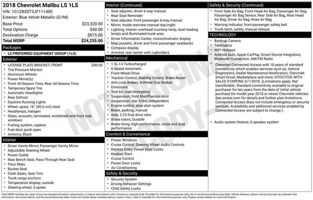 2018 Chevrolet Malibu LS 1LS