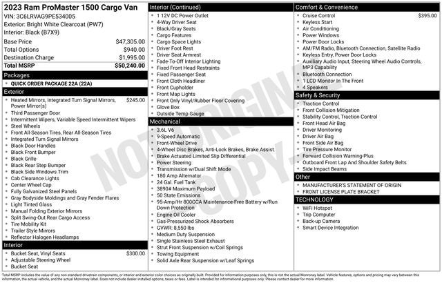 2023 RAM ProMaster 1500 Low Roof