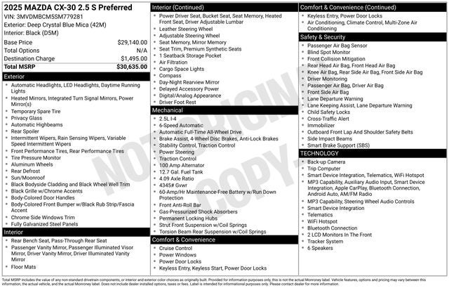 2025 Mazda Mazda CX-30 2.5 S Preferred Package