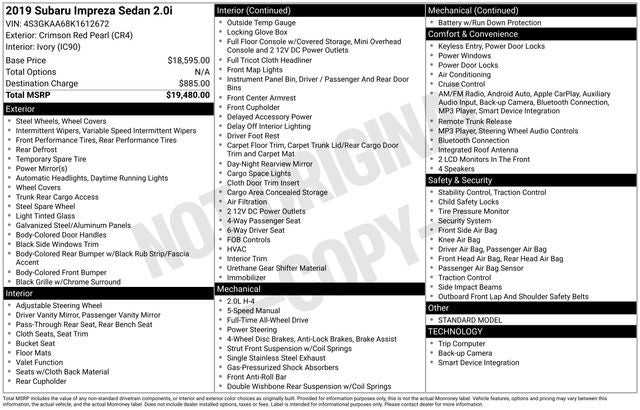 2019 Subaru Impreza 2.0i