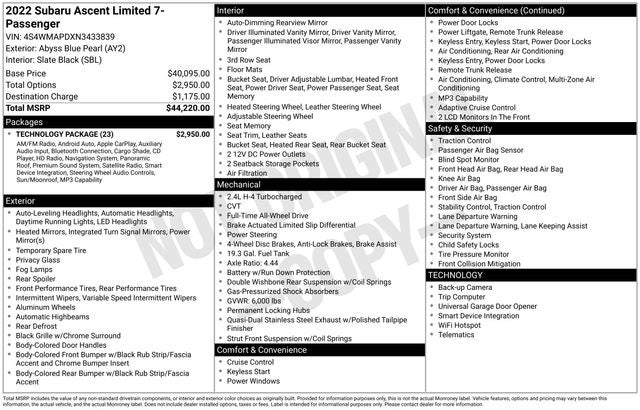 2022 Subaru Ascent Limited 7 Passenger