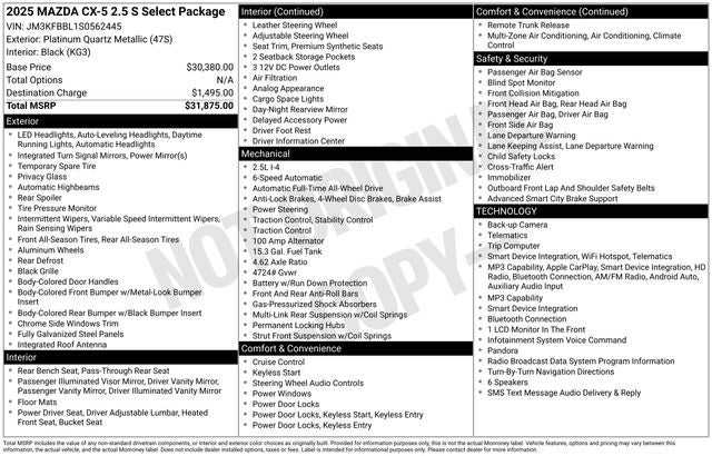 2025 Mazda Mazda CX-5 2.5 S Select Package